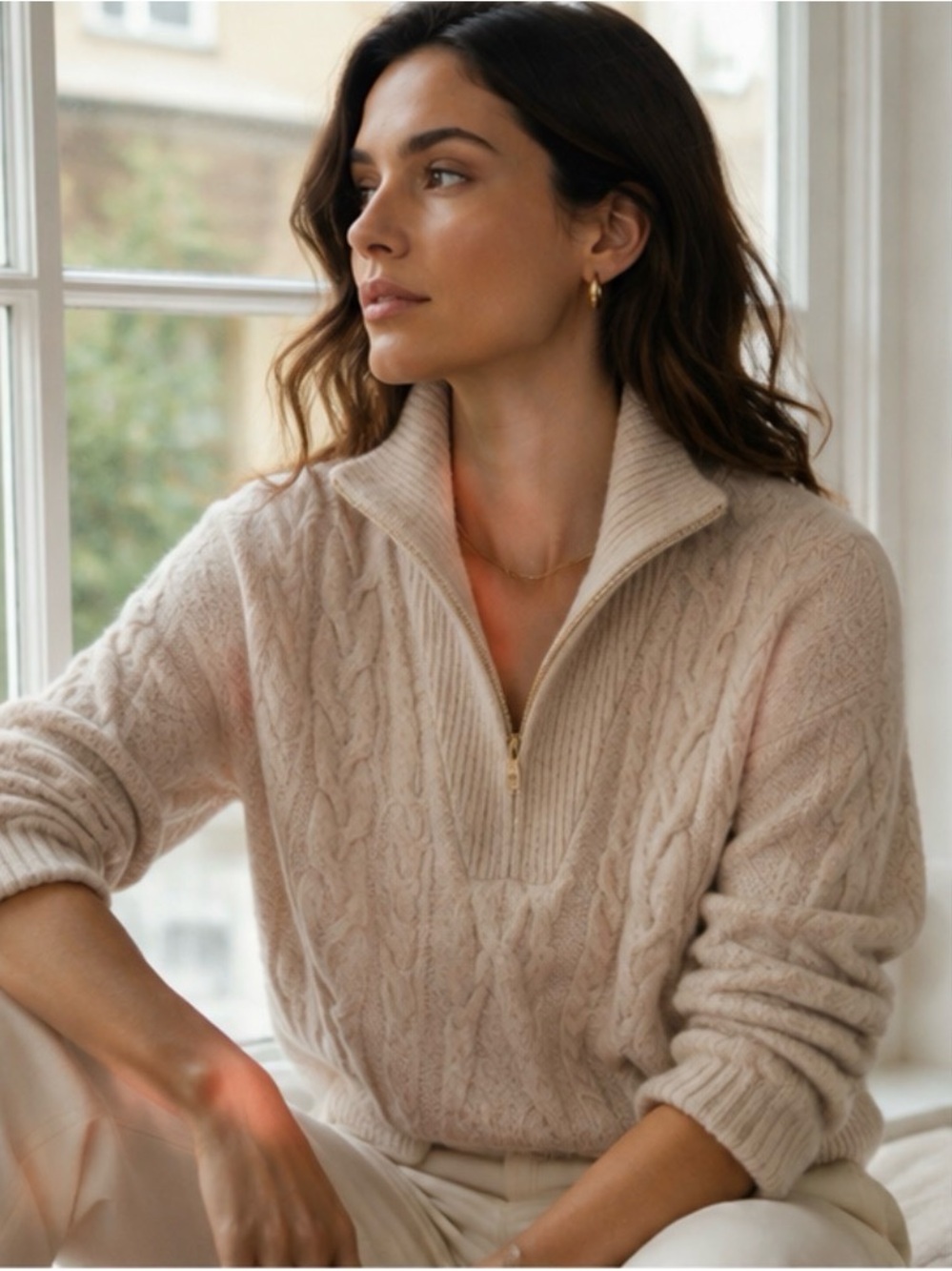 J. Crew Cream Cable-Knit Half-Zip Turtleneck Sweater - Picture 4 of 4